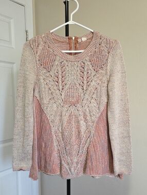 Anthropologie Moth Cotton Blend Women's Pink Cable Knit Sweater